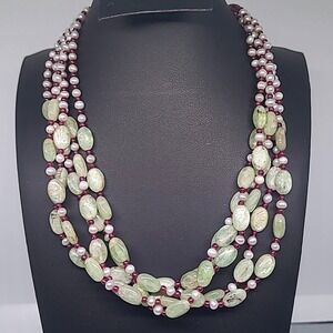 Sally C 925 Necklace Green Kyanite Pearl‎ Sterling Silver Multi Strand